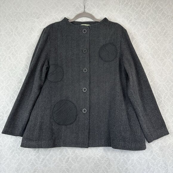 Redwood Court Jackets & Blazers - Redwood Court Collarless Pea Coat Medium Gray Herringbone Tweed Jacket Lagenlook